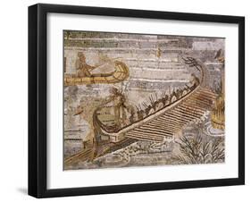 Boat Carrying Soldiers Down the River Nile, Mosaic Pavement, c. 80 BC Roman, Praenesta, Italy-null-Framed Photographic Print