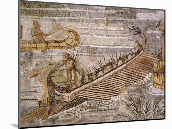 Boat Carrying Soldiers Down the River Nile, Mosaic Pavement, c. 80 BC Roman, Praenesta, Italy-null-Mounted Photographic Print