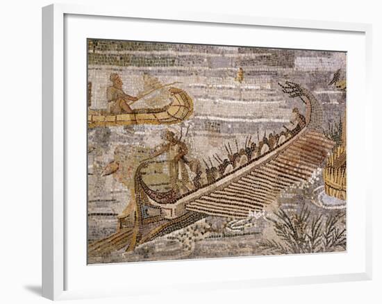 Boat Carrying Soldiers Down the River Nile, Mosaic Pavement, c. 80 BC Roman, Praenesta, Italy-null-Framed Photographic Print