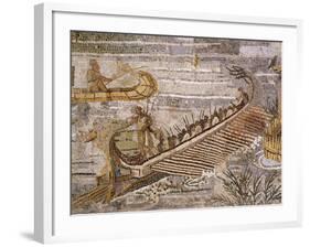 Boat Carrying Soldiers Down the River Nile, Mosaic Pavement, c. 80 BC Roman, Praenesta, Italy-null-Framed Photographic Print