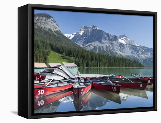 Boat Dock and Canoes for Rent on Emerald Lake, Yoho National Park,British Columbia-Howard Newcomb-Framed Stretched Canvas