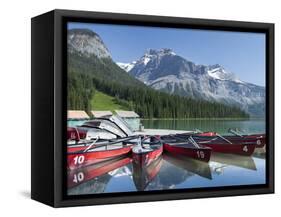 Boat Dock and Canoes for Rent on Emerald Lake, Yoho National Park,British Columbia-Howard Newcomb-Framed Stretched Canvas