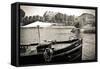 Boat Docked Along the Seine River, Paris, France-Russ Bishop-Framed Stretched Canvas