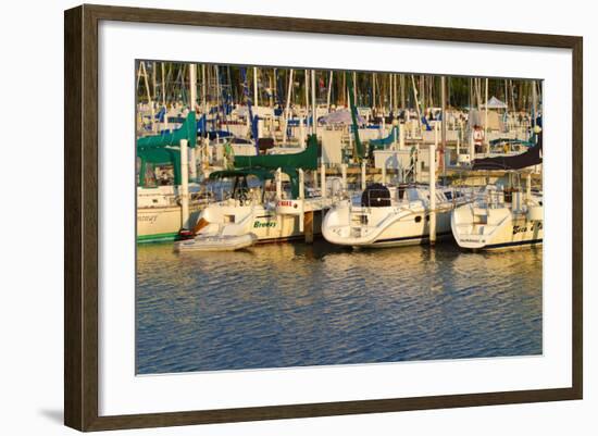 Boat docks and boats at Indiana Dunes, Indiana, USA-Anna Miller-Framed Photographic Print