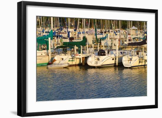 Boat docks and boats at Indiana Dunes, Indiana, USA-Anna Miller-Framed Photographic Print