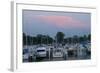 Boat docks at sunset, Indiana Dunes, Indiana, USA-Anna Miller-Framed Photographic Print