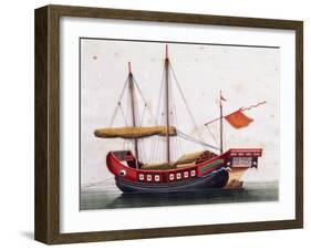 Boat from Eastern Seas of China, Painted on Silk by Unknown Artist, 19th Century-null-Framed Giclee Print