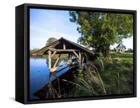 Boat Garage in the Schwaigfurt Pond Bad Schussenried, Baden-WŸrttemberg, Germany-Markus Leser-Framed Stretched Canvas