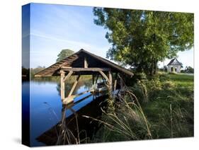 Boat Garage in the Schwaigfurt Pond Bad Schussenried, Baden-WŸrttemberg, Germany-Markus Leser-Stretched Canvas