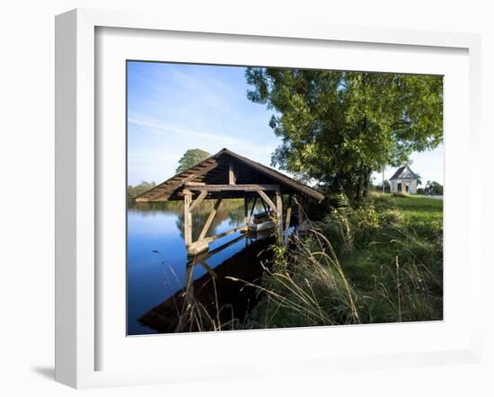 Boat Garage in the Schwaigfurt Pond Bad Schussenried, Baden-WŸrttemberg, Germany-Markus Leser-Framed Photographic Print