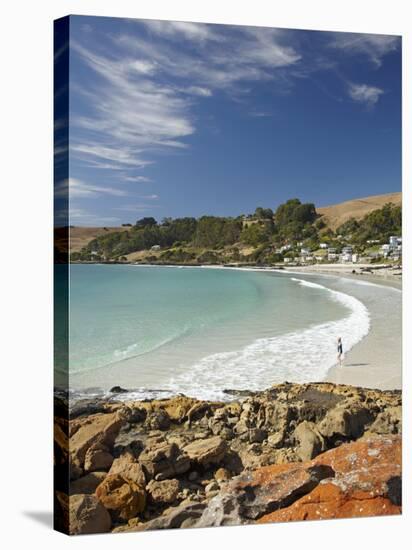 Boat Harbour Beach and Orange Lichen on Rocks, North Western Tasmania, Australia-David Wall-Stretched Canvas