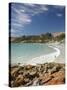 Boat Harbour Beach and Orange Lichen on Rocks, North Western Tasmania, Australia-David Wall-Stretched Canvas