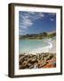 Boat Harbour Beach and Orange Lichen on Rocks, North Western Tasmania, Australia-David Wall-Framed Photographic Print