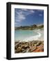 Boat Harbour Beach and Orange Lichen on Rocks, North Western Tasmania, Australia-David Wall-Framed Photographic Print