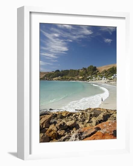 Boat Harbour Beach and Orange Lichen on Rocks, North Western Tasmania, Australia-David Wall-Framed Photographic Print