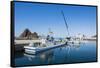 Boat harbour for vistitor boats in Shiretoko National Park, UNESCO World Heritage Site, Hokkaido, J-Michael Runkel-Framed Stretched Canvas