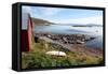 Boat House and Slip. Helgoy, Kvalsund, North Norway, Norway, Scandinavia, Europe-David Lomax-Framed Stretched Canvas