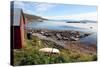 Boat House and Slip. Helgoy, Kvalsund, North Norway, Norway, Scandinavia, Europe-David Lomax-Stretched Canvas