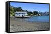 Boat House on the Beach of Akaroa, Banks Peninsula, Canterbury, South Island, New Zealand, Pacific-Michael Runkel-Framed Stretched Canvas