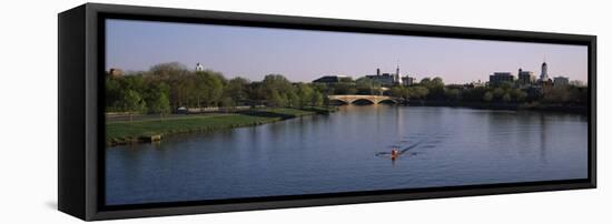 Boat in a River, Charles River, Boston and Cambridge, Massachusetts, USA-null-Framed Stretched Canvas