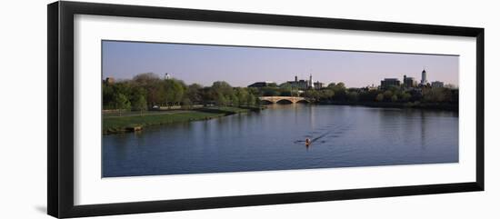 Boat in a River, Charles River, Boston and Cambridge, Massachusetts, USA-null-Framed Photographic Print
