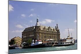 Boat in Front of Haydarpasa Terminus Railway Station, Istanbul, Turkey, Europe, Eurasia-Simon Montgomery-Mounted Photographic Print