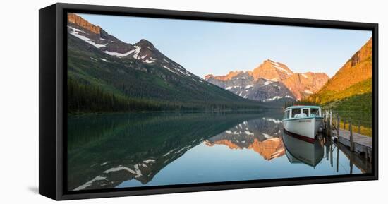 Boat in Josephine Lake, Many Glacier, Glacier National Park, Montana, USA-null-Framed Stretched Canvas