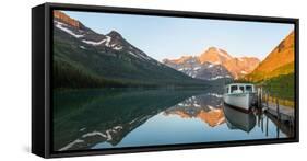 Boat in Josephine Lake, Many Glacier, Glacier National Park, Montana, USA-null-Framed Stretched Canvas