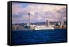 Boat in Puget Sound, Seattle beyond-null-Framed Stretched Canvas