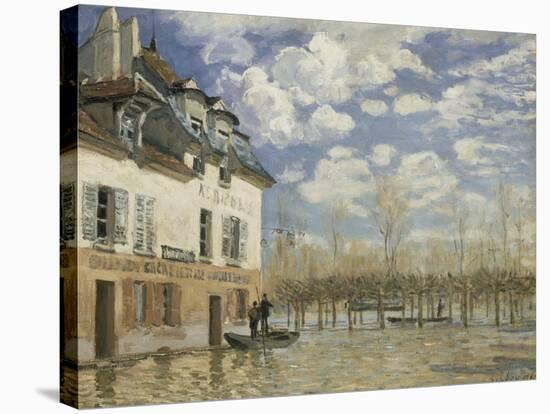 Boat in the Flood at Port Marly, C. 1876-Alfred Sisley-Stretched Canvas