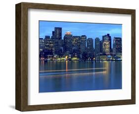 Boat Leaves Light Trail on Boston Harbor at Sunset, Boston, Massachusetts, USA-Nancy & Steve Ross-Framed Photographic Print