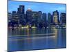 Boat Leaves Light Trail on Boston Harbor at Sunset, Boston, Massachusetts, USA-Nancy & Steve Ross-Mounted Photographic Print