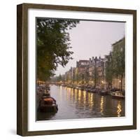 Boat Lined Canal at Dusk, Amsterdam, Netherlands-Marilyn Parver-Framed Photographic Print