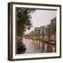 Boat Lined Canal at Dusk, Amsterdam, Netherlands-Marilyn Parver-Framed Photographic Print