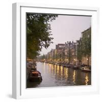 Boat Lined Canal at Dusk, Amsterdam, Netherlands-Marilyn Parver-Framed Photographic Print