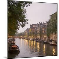 Boat Lined Canal at Dusk, Amsterdam, Netherlands-Marilyn Parver-Mounted Photographic Print