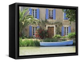 Boat Moored Alongside House on the Bank of the Canal Du Midi, Aude, France-Ruth Tomlinson-Framed Stretched Canvas