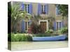 Boat Moored Alongside House on the Bank of the Canal Du Midi, Aude, France-Ruth Tomlinson-Stretched Canvas