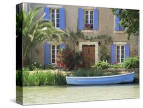 Boat Moored Alongside House on the Bank of the Canal Du Midi, Aude, France-Ruth Tomlinson-Stretched Canvas