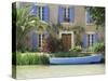 Boat Moored Alongside House on the Bank of the Canal Du Midi, Aude, France-Ruth Tomlinson-Stretched Canvas
