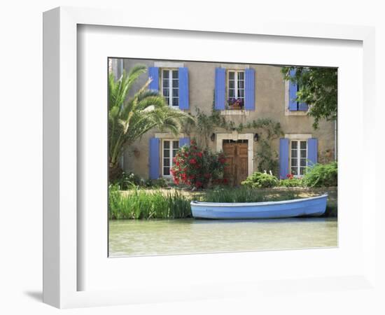 Boat Moored Alongside House on the Bank of the Canal Du Midi, Aude, France-Ruth Tomlinson-Framed Photographic Print