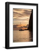 Boat moored at the base of Petit Piton near Sugar Beach at dusk, St. Lucia, Windward Islands, West-Martin Child-Framed Photographic Print