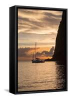 Boat moored at the base of Petit Piton near Sugar Beach at dusk, St. Lucia, Windward Islands, West-Martin Child-Framed Stretched Canvas