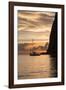 Boat moored at the base of Petit Piton near Sugar Beach at dusk, St. Lucia, Windward Islands, West-Martin Child-Framed Photographic Print