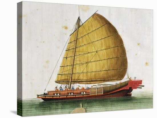 Boat of East China Sea, Painted on Silk, 19th Century-null-Stretched Canvas