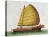 Boat of East China Sea, Painted on Silk, 19th Century-null-Stretched Canvas