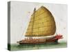 Boat of East China Sea, Painted on Silk, 19th Century-null-Stretched Canvas