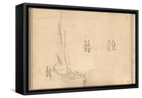 Boat of Villerville Alongside the Quay, Study of Figures (Pencil on Paper)-Claude Monet-Framed Stretched Canvas