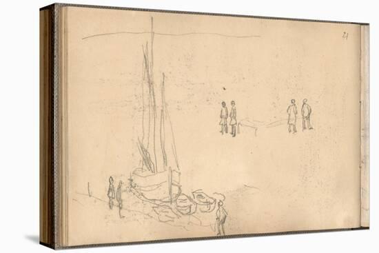 Boat of Villerville Alongside the Quay, Study of Figures (Pencil on Paper)-Claude Monet-Stretched Canvas