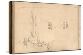 Boat of Villerville Alongside the Quay, Study of Figures (Pencil on Paper)-Claude Monet-Stretched Canvas